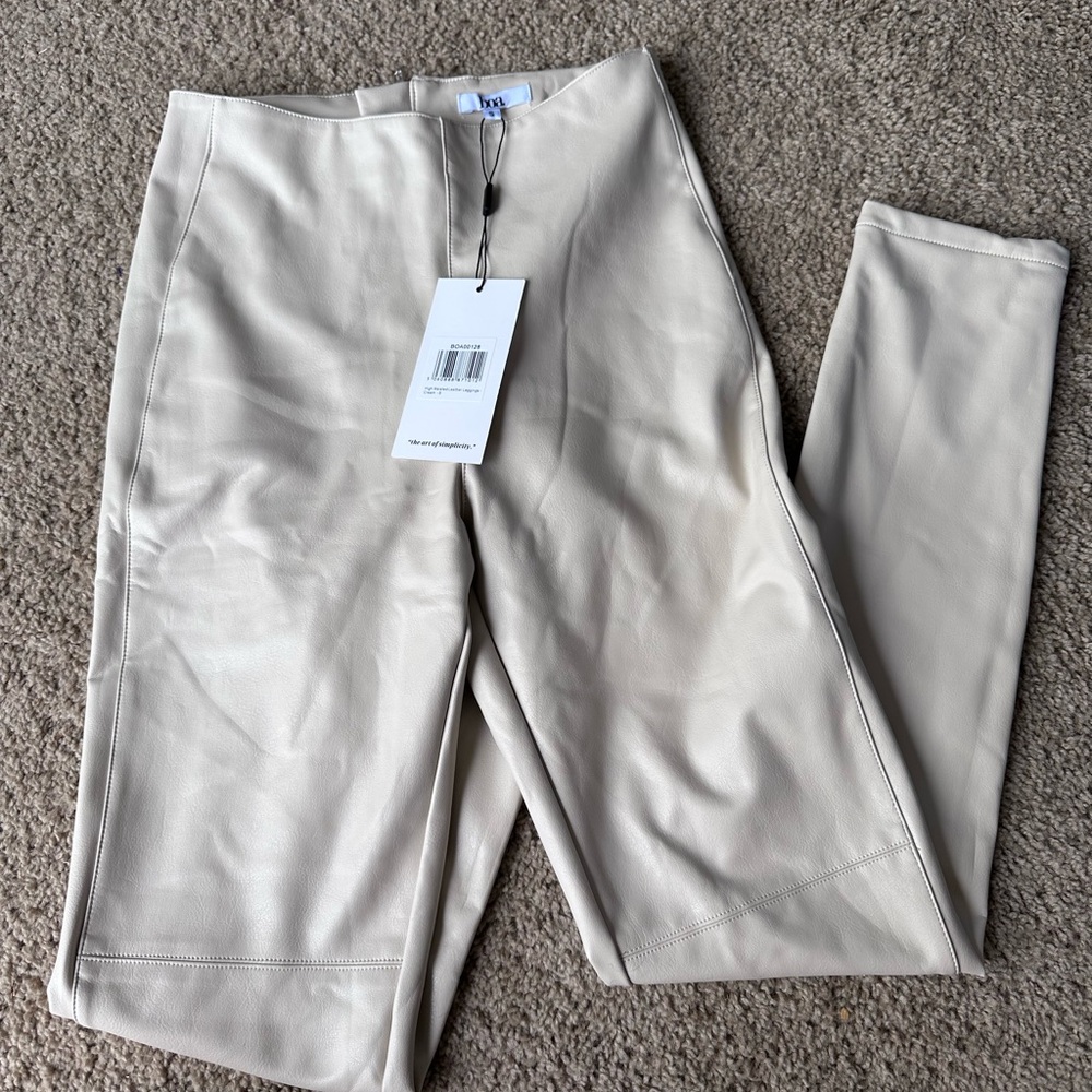 Elegant Beige Faux Leather Skinny Pants